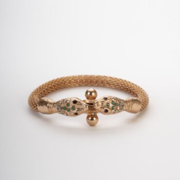 Bracciale serpente dorato in lega demirouge con teste gioiello e chiusura a vite