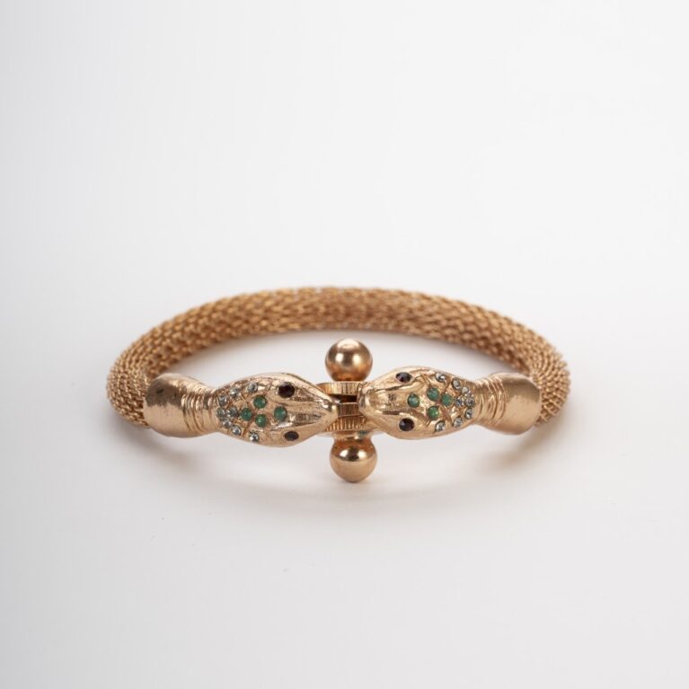 Bracciale serpente dorato in lega demirouge con teste gioiello e chiusura a vite