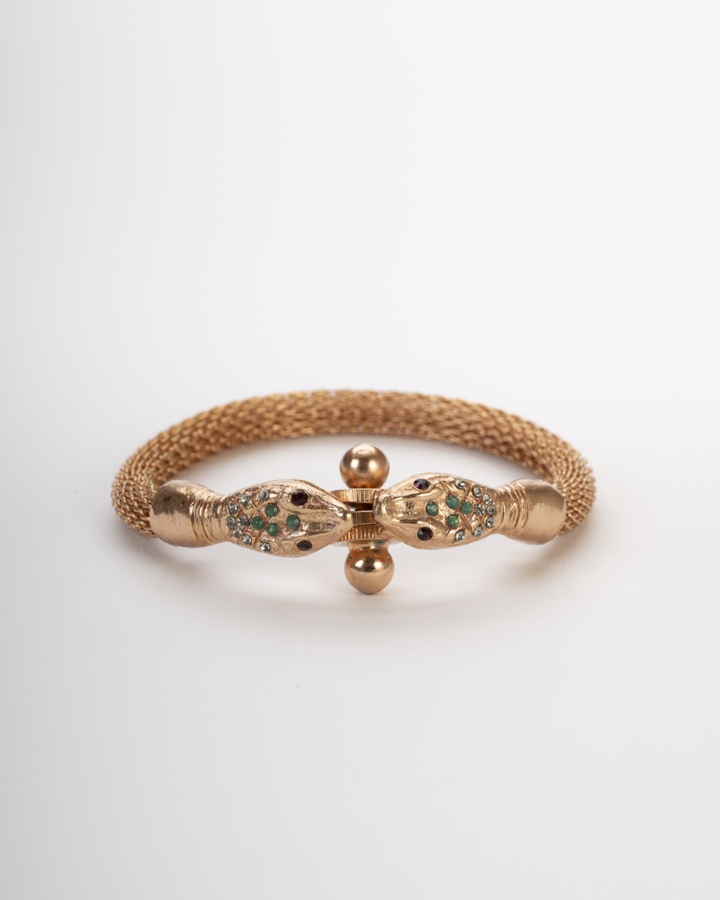 Bracciale serpente dorato in lega demirouge con teste gioiello e chiusura a vite