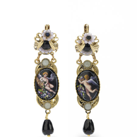 Orecchini Barocchi Dipinti a Mano con Angeli e Agate - Collezione Nostalgia