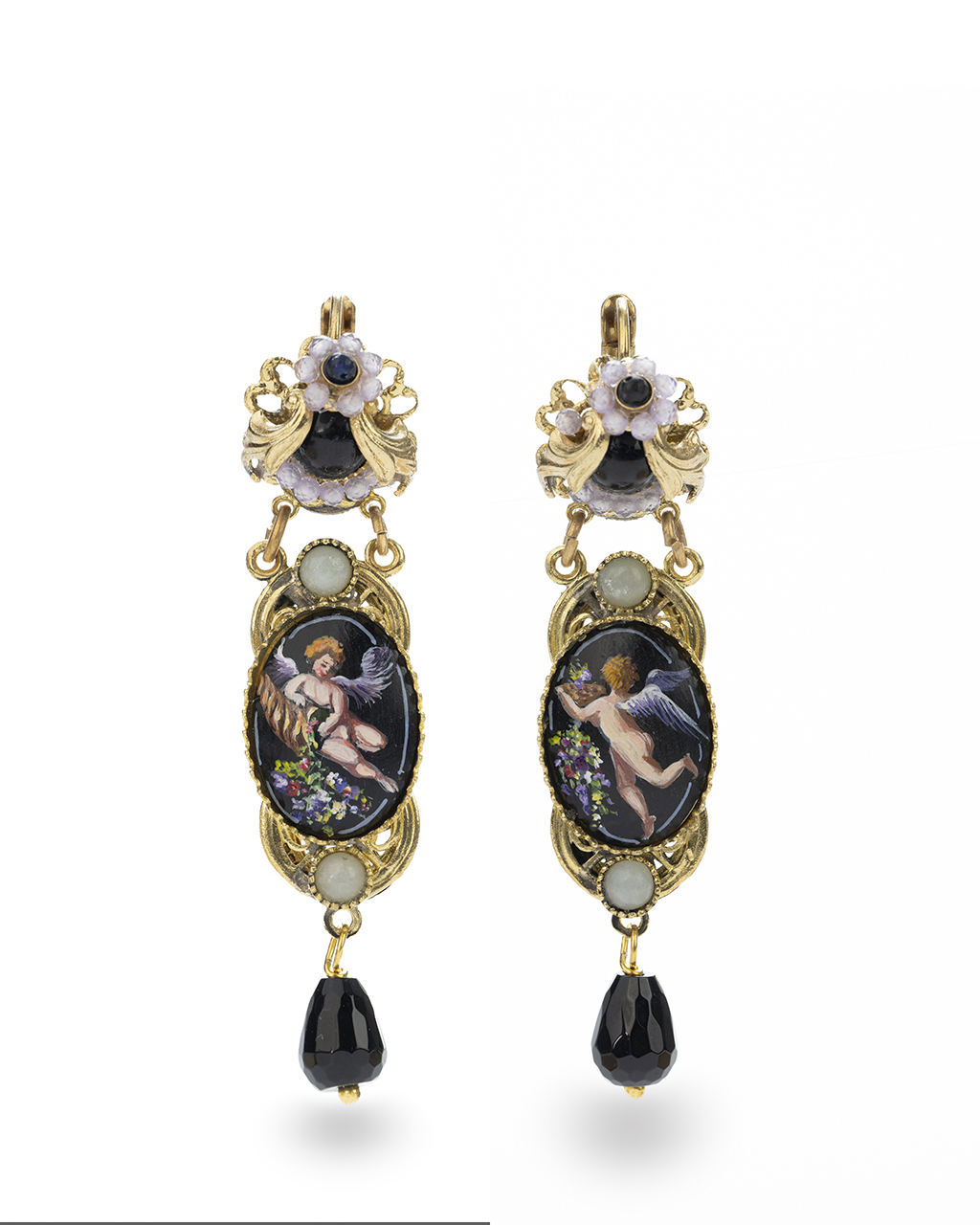 Orecchini Barocchi Dipinti a Mano con Angeli e Agate - Collezione Nostalgia