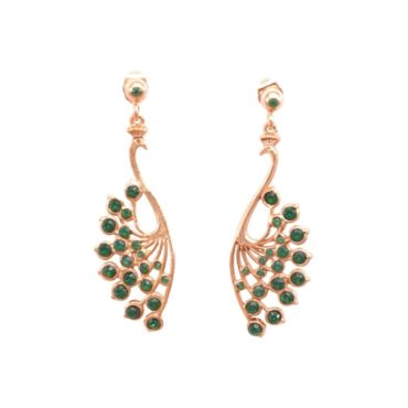 Orecchini pendenti a pavone in oro antico con cristalli verde smeraldo Collezione Antica Eleganza