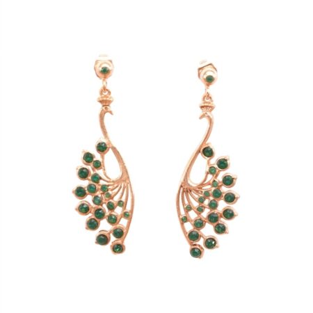Orecchini pendenti a pavone in oro antico con cristalli verde smeraldo Collezione Antica Eleganza