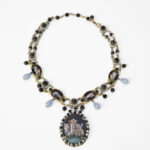 Collana Borbonica Pompei con Cinque Miniature Dipinte a Mano Onice Nera e Agata Celeste