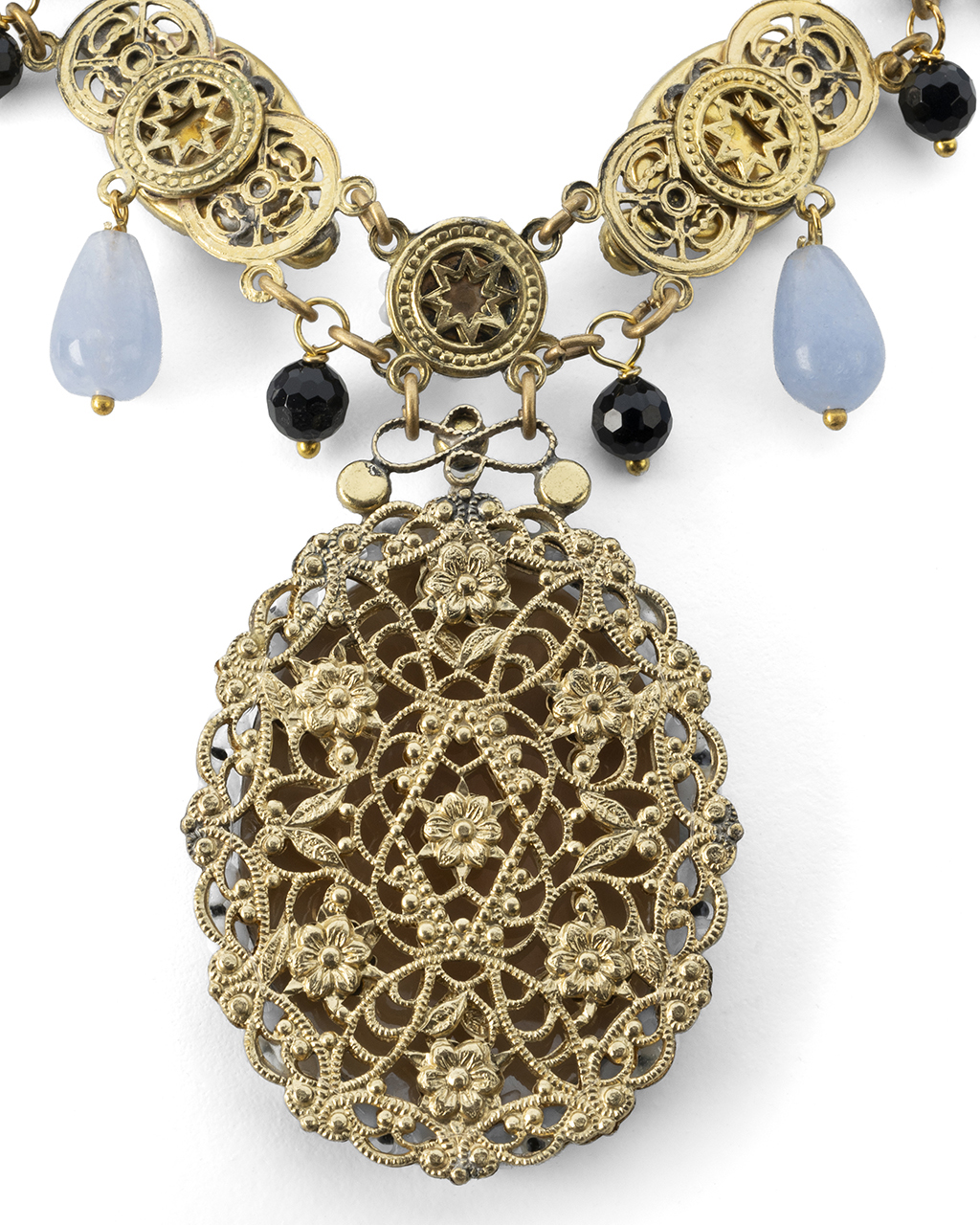 Retro collana in filigrana d'ottone con saldature in argento e chiusura a moschettone